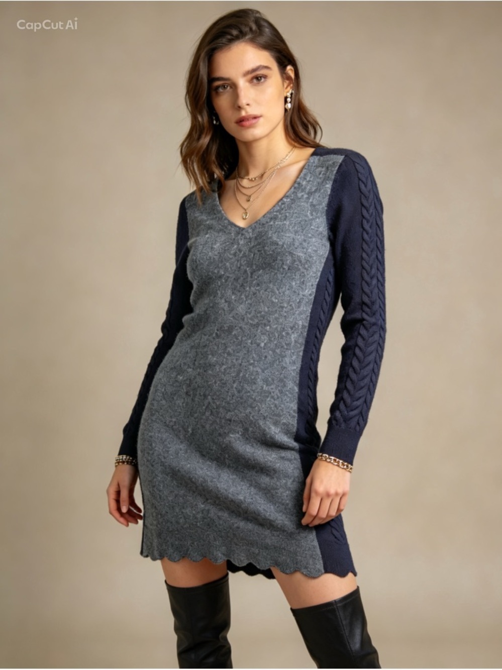 Club Monaco Navy & Heather V-Neck Wool Knit Tunic Sweater size XS